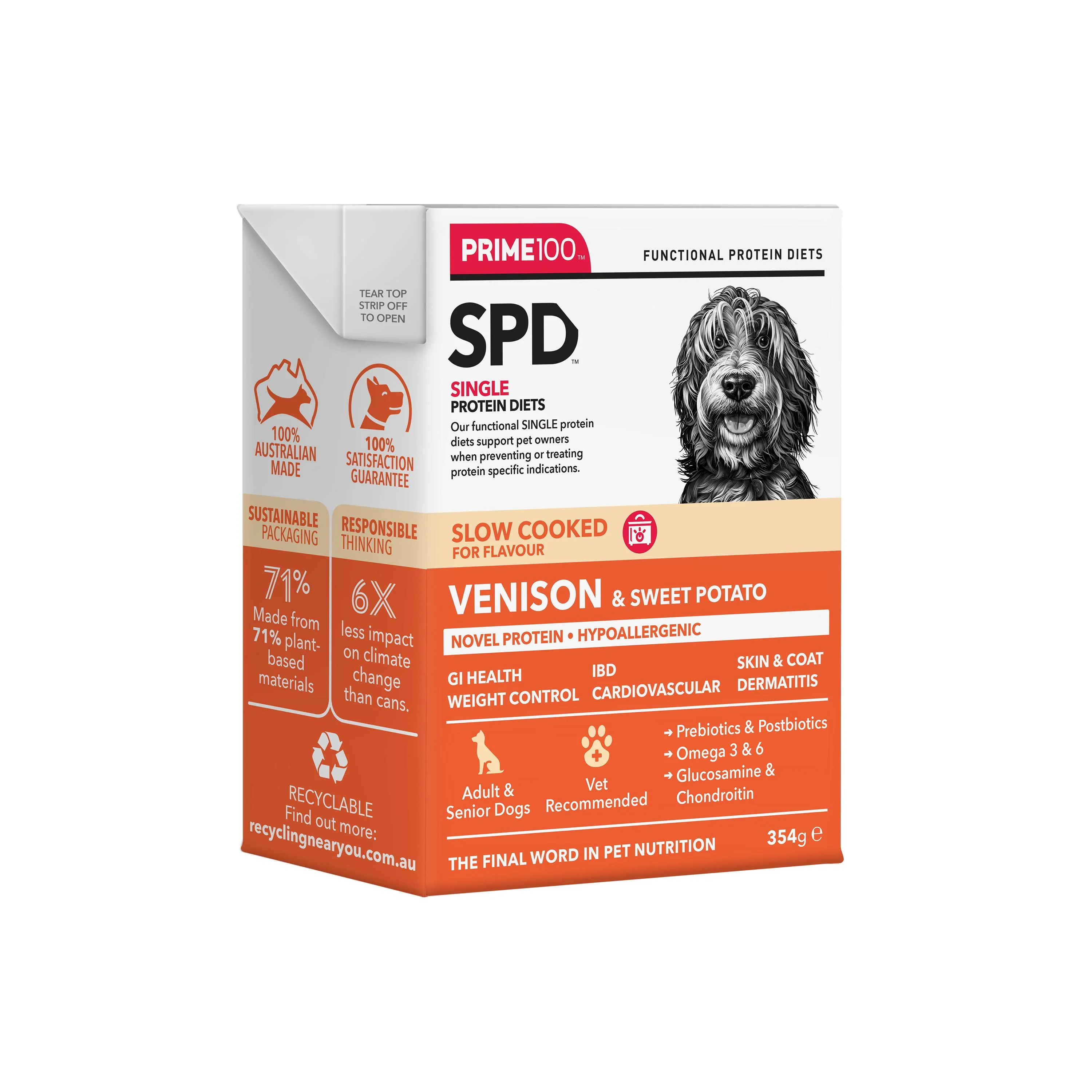 Prime 100 Slow Cooked SPD Venision and Sweet Potato Dog Food 354gx12 - Image 5