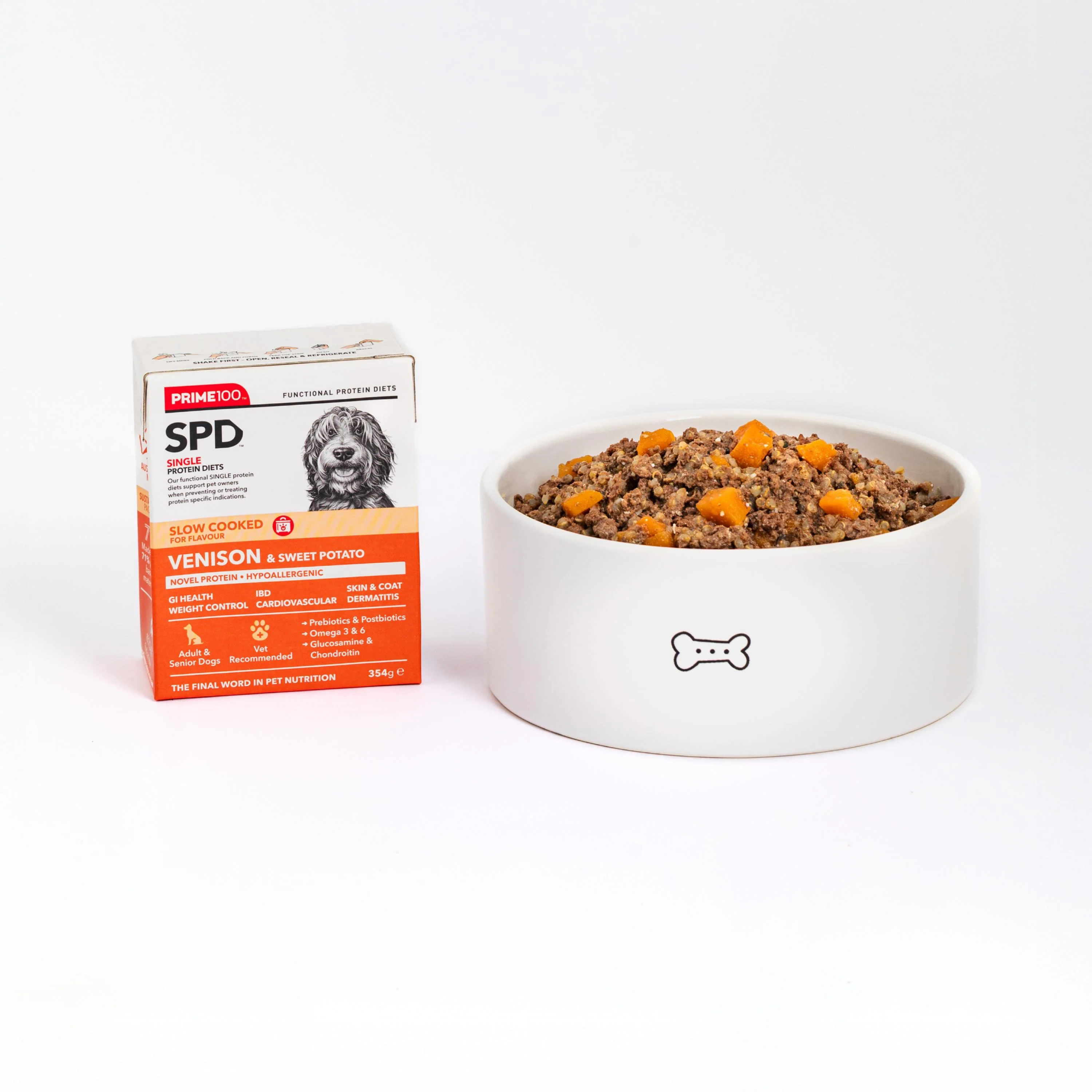 Prime 100 Slow Cooked SPD Venision and Sweet Potato Dog Food 354gx12 - Image 6