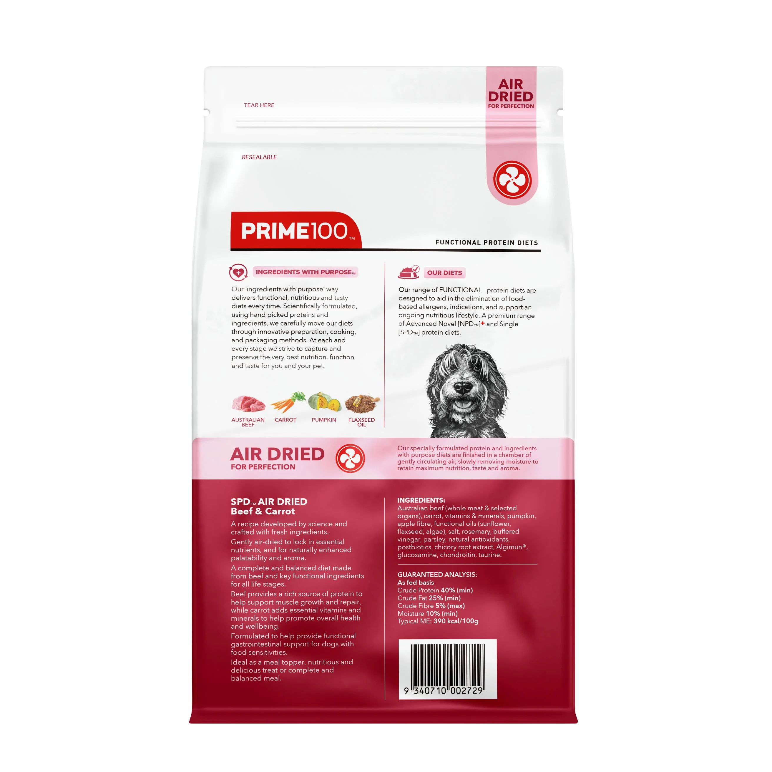 Prime 100 SPD Air Beef and Carrot Dog Food 120g - Image 2