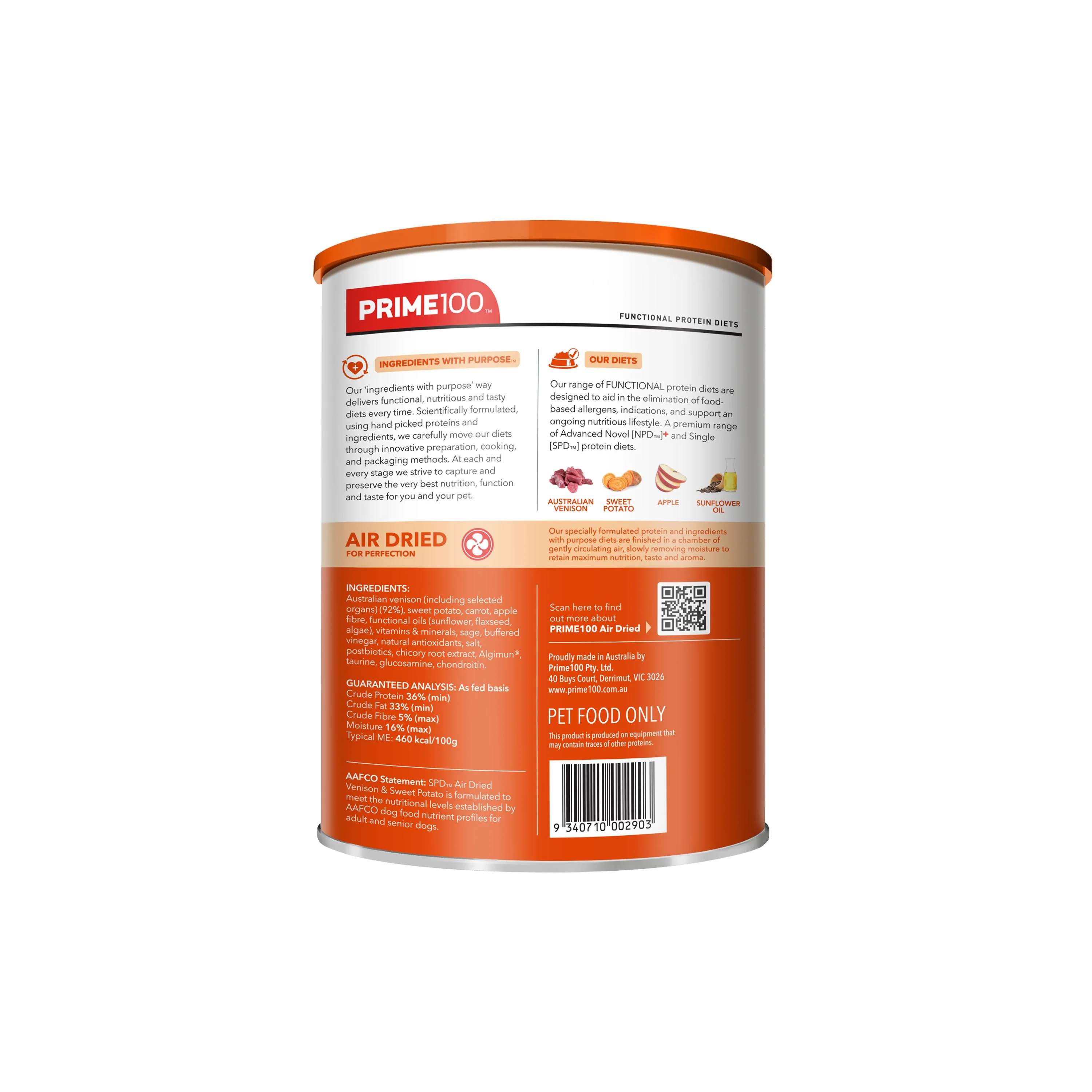 Prime 100 SPD Air Venison and Sweet Potato Dog Food 600g - Image 3