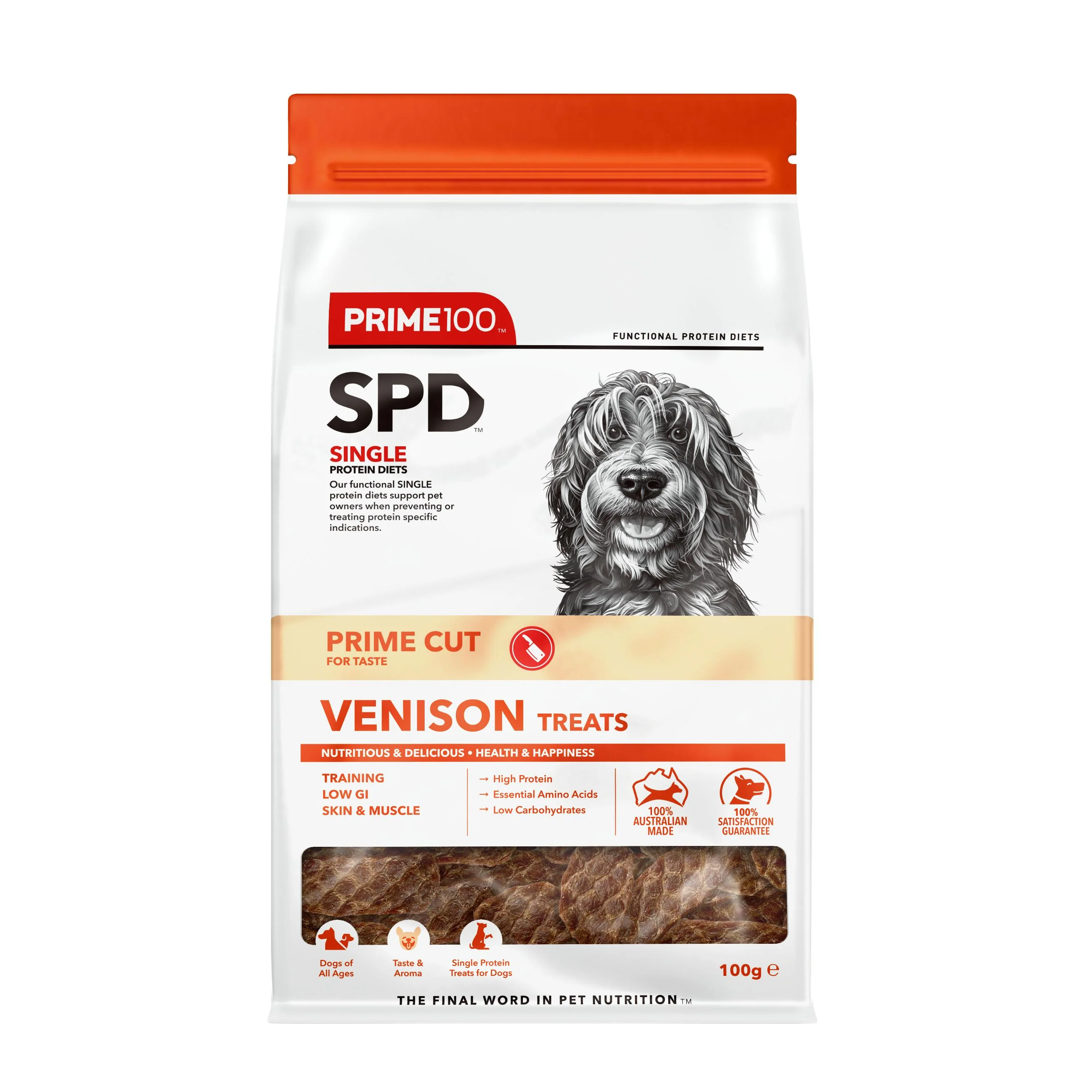 Prime 100 SPD Prime Cut Venison Single Protein Dog Treats 100g