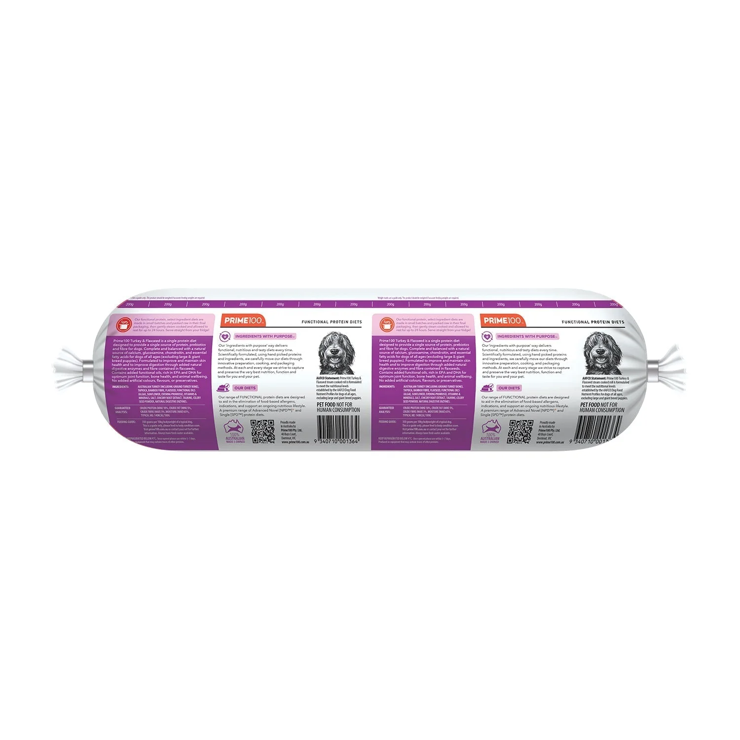 Prime 100 Dog SPD Turkey and Flaxseed Roll 2kg - Image 3