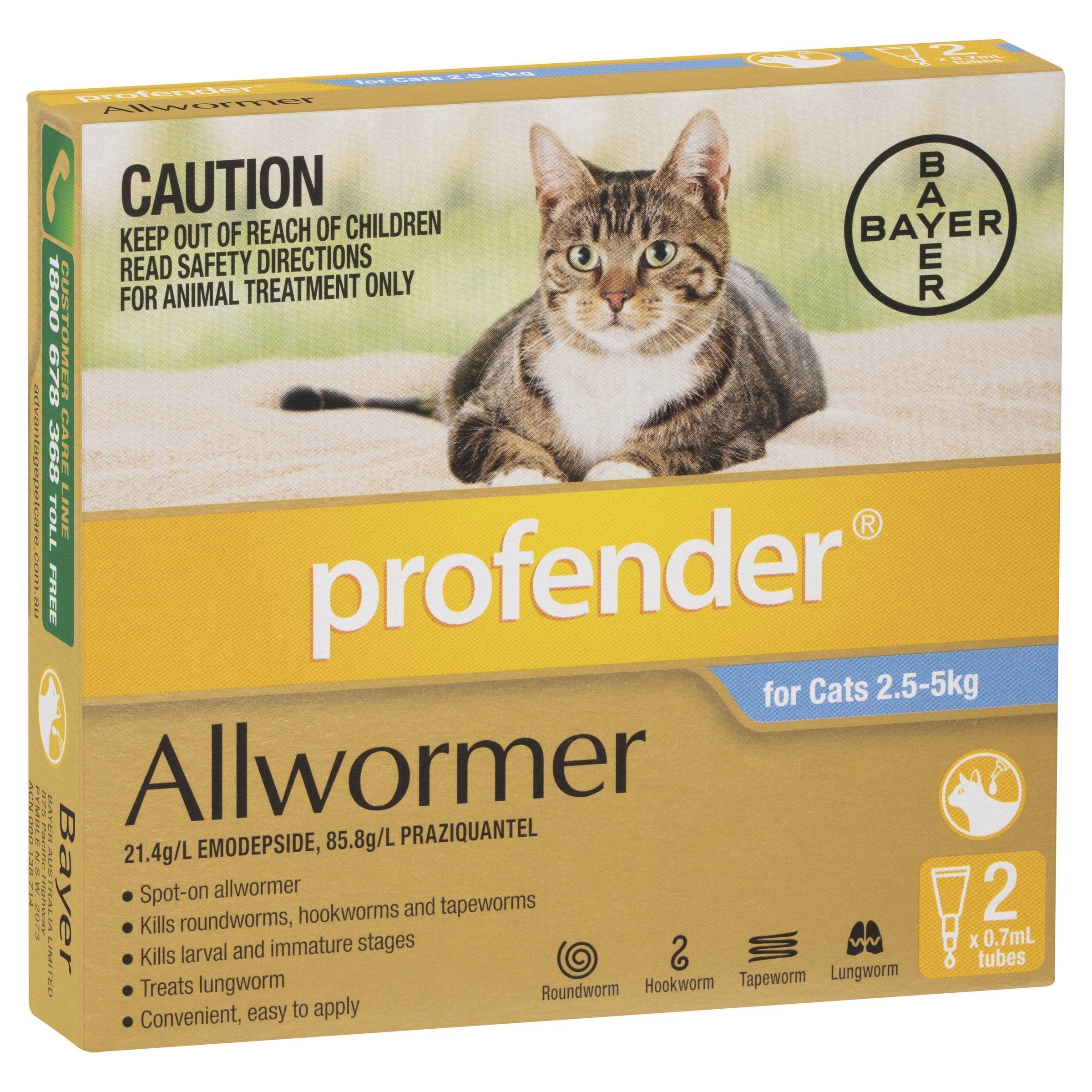 Profender Worming Treatment for Cats 2.5-5kg Blue 2 Pack