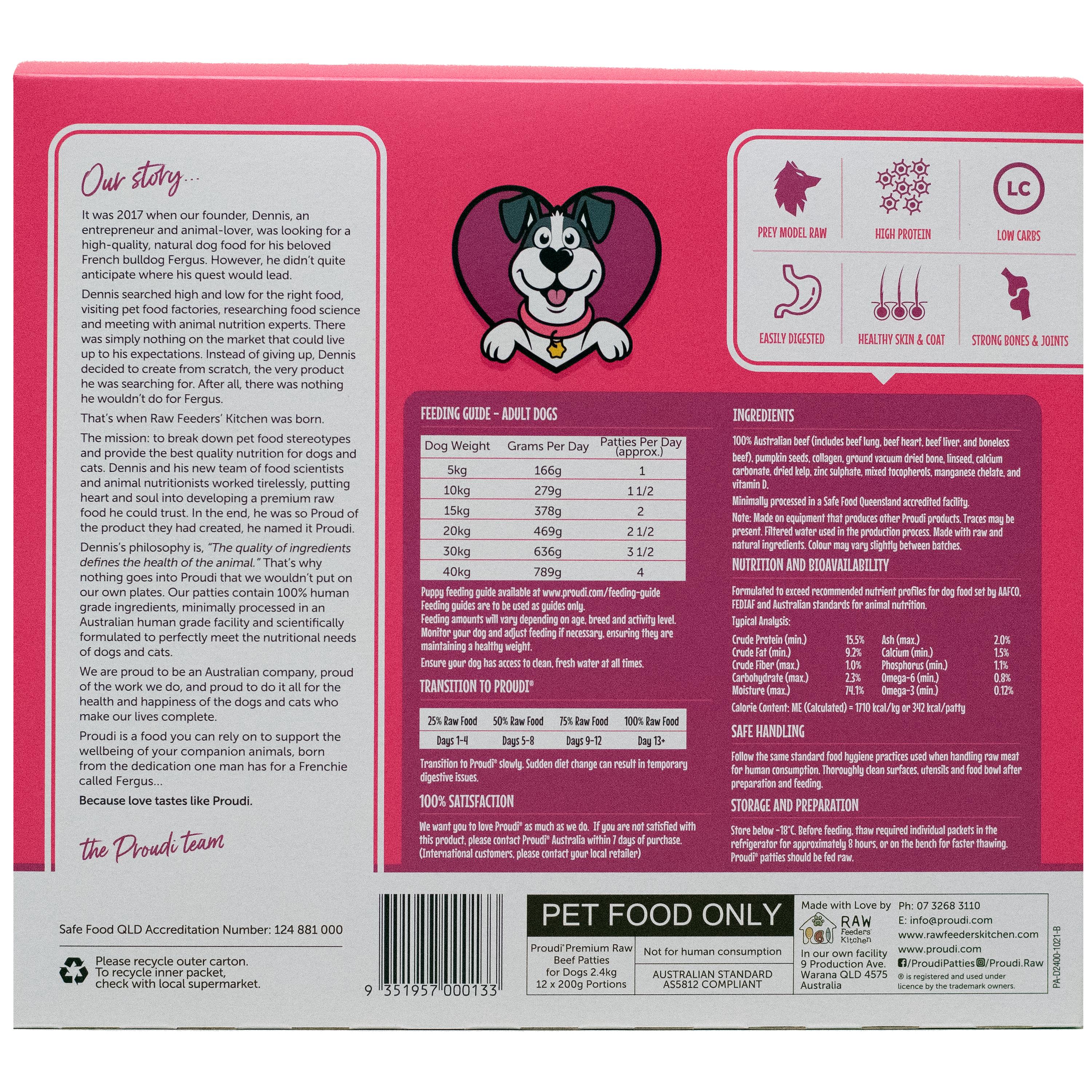 Proudi Beef Raw Dog Food Patties 2.4kg - Image 3
