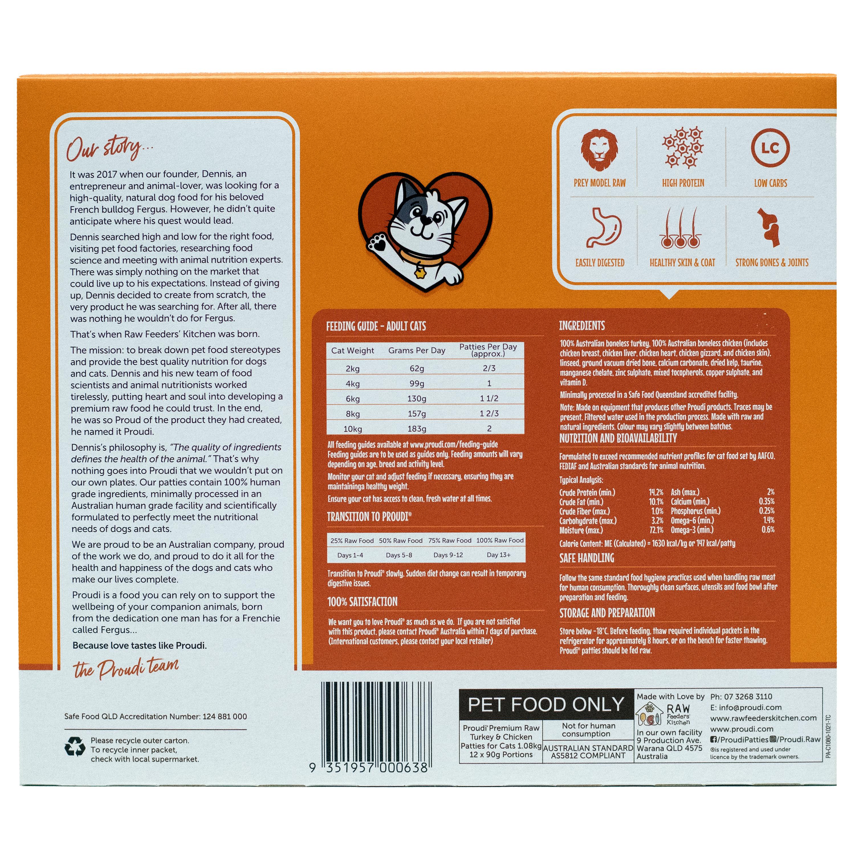 Proudi Turkey and Chicken Raw Cat Food Patties 1.08kg - Image 3
