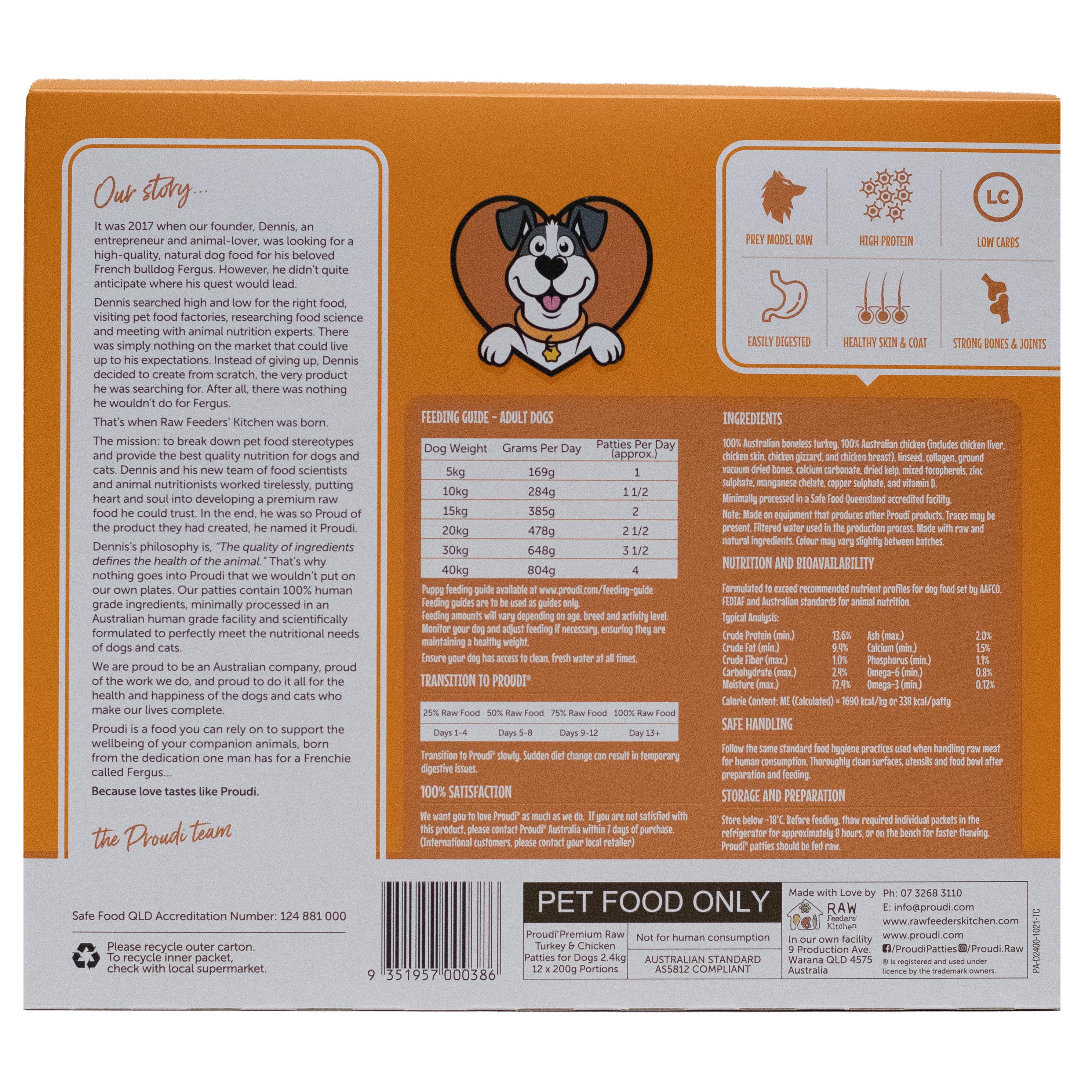 Proudi Turkey and Chicken Raw Dog Food Patties 2.4kg - Image 3
