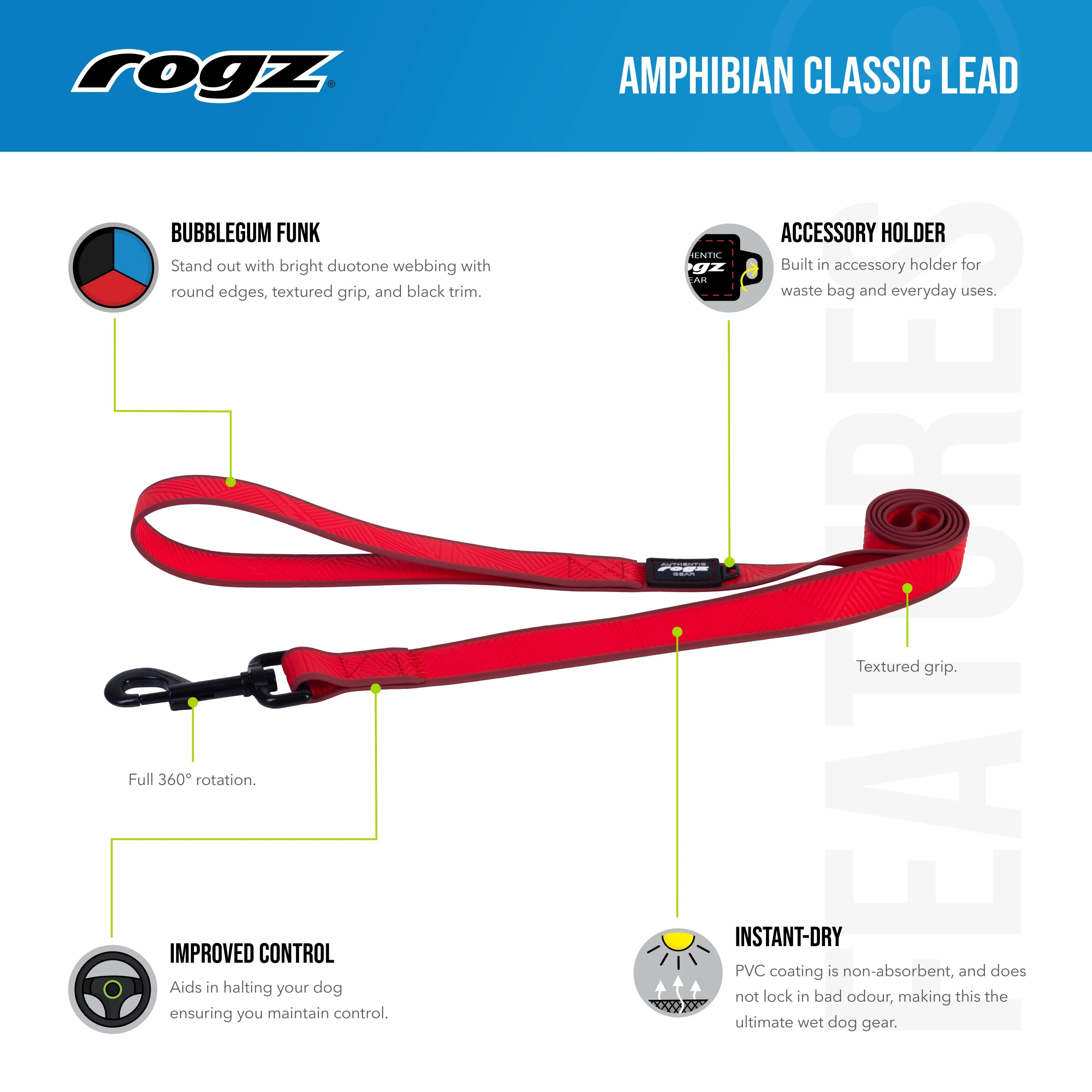 Rogz Classic Amphibian Purple Dog Lead Medium - Image 3