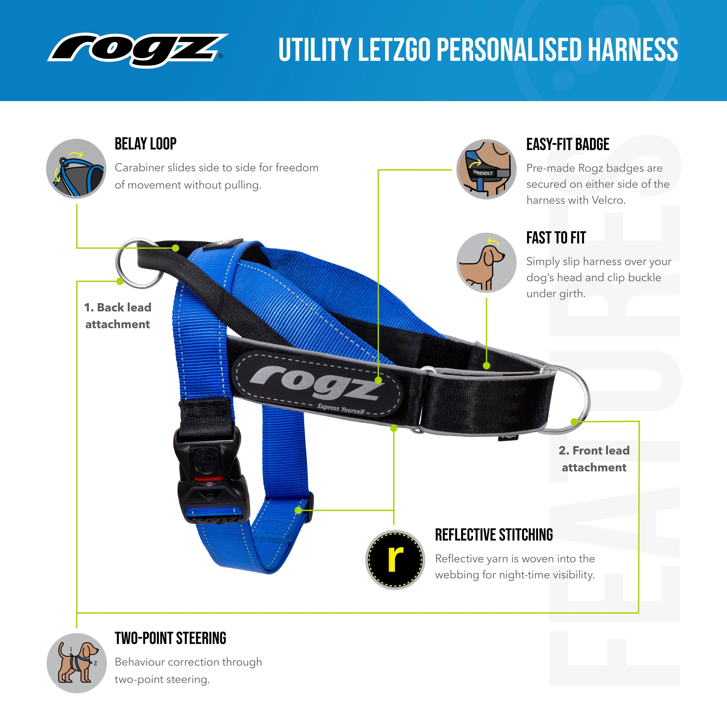 Rogz Utility LetzGo Personalisable Harness Pink Med/Lge - Image 6