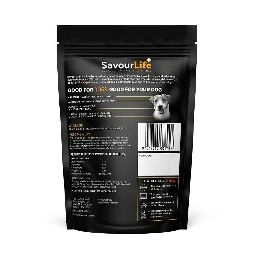 SavourLife Australian Peanut Butter Bikkie Bites Dog Treats 180g - Image 2