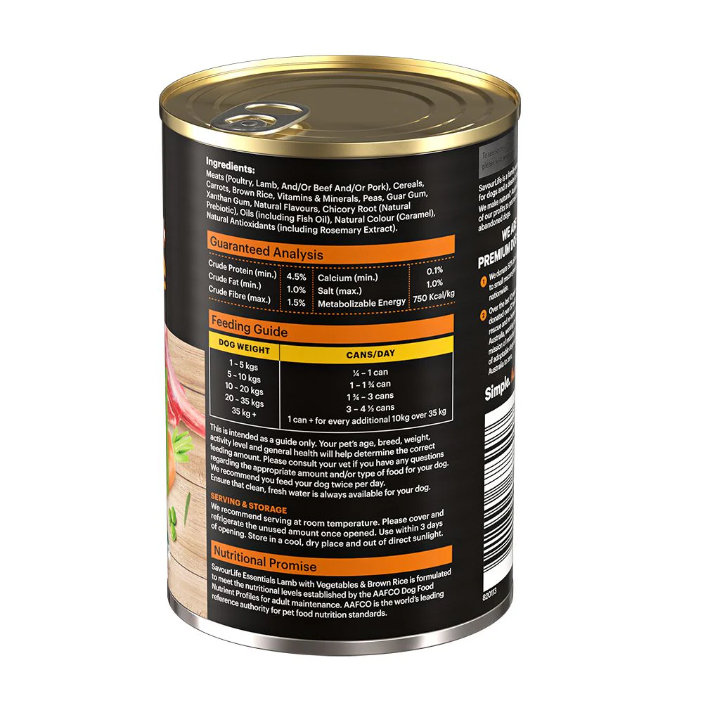 Savourlife Essentials Lamb with Vegetables & Rice Adult Dog Wet Food 400g - Image 4