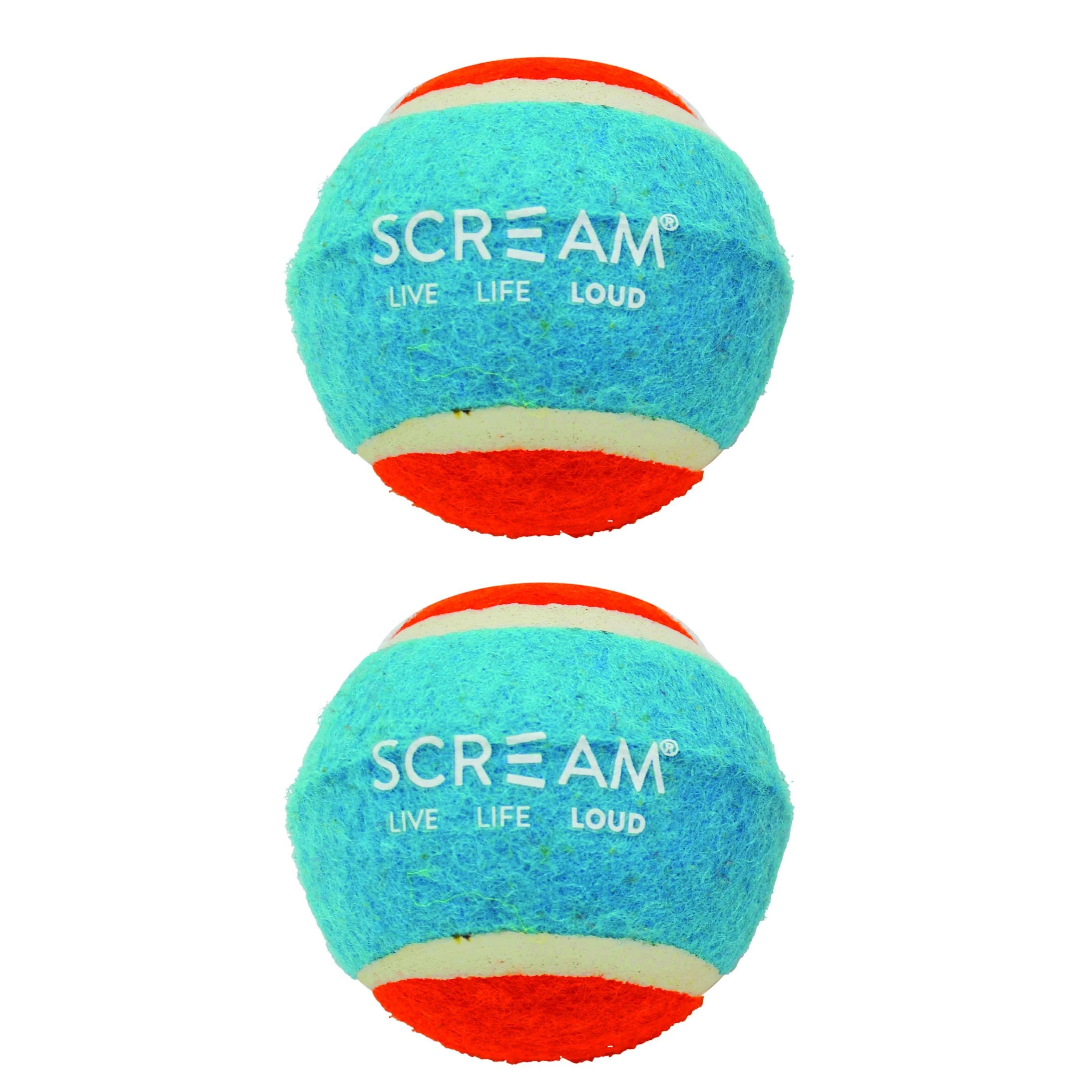 Scream Tennis Balls Medium Blue and Orange Dog Toy 2 Pack - Image 2