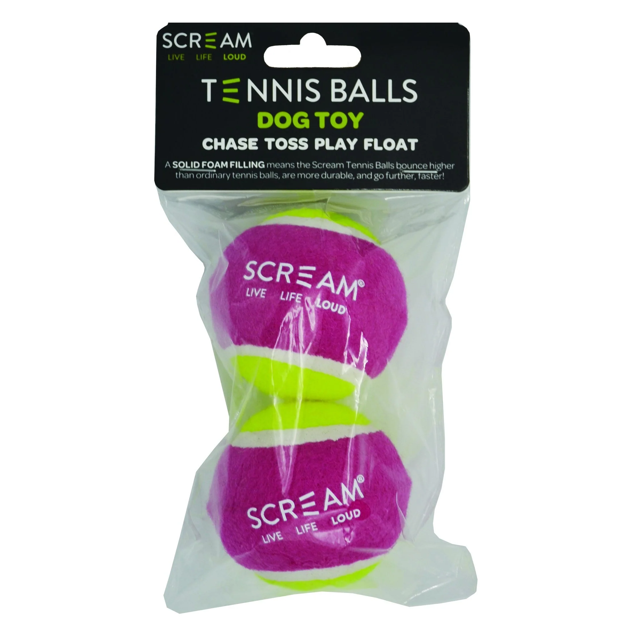 Scream Tennis Balls Medium Pink and Green Dog Toy 2 Pack - Image 2