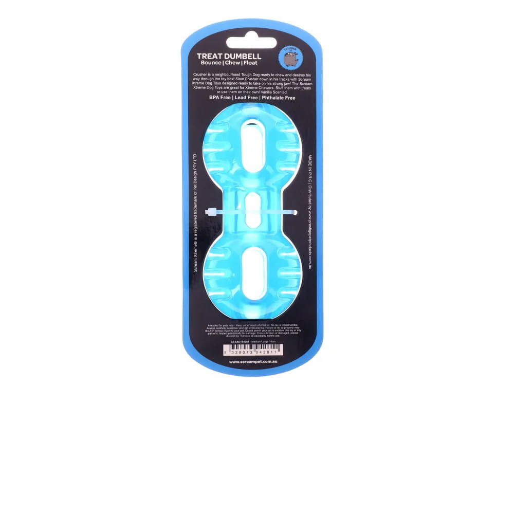 Scream Xtreme Treat Dumbbell Dog Toy Blue Medium/Large - Image 2