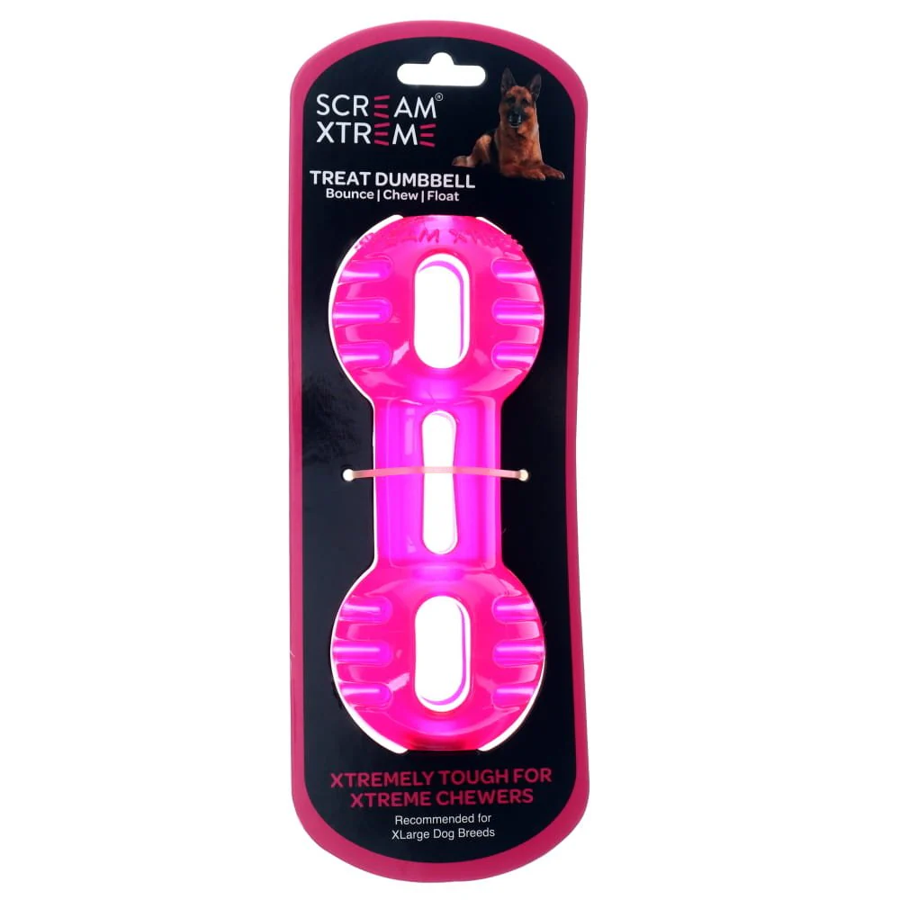 Scream Xtreme Treat Dumbbell Dog Toy Pink Extra Large