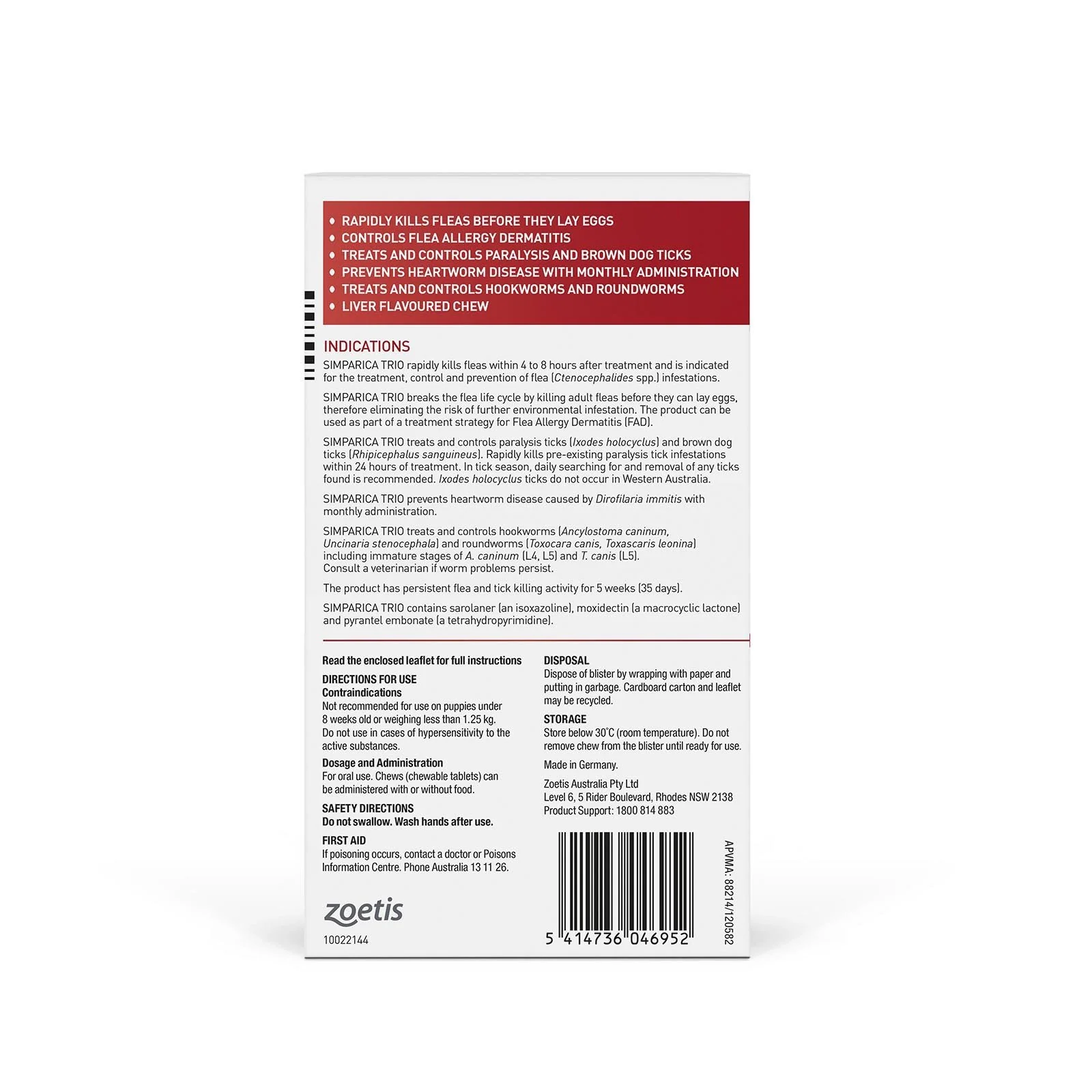 Simparica Trio Flea Tick and Worming Chews for Extra Large Dogs Red 6 Pack - Image 2