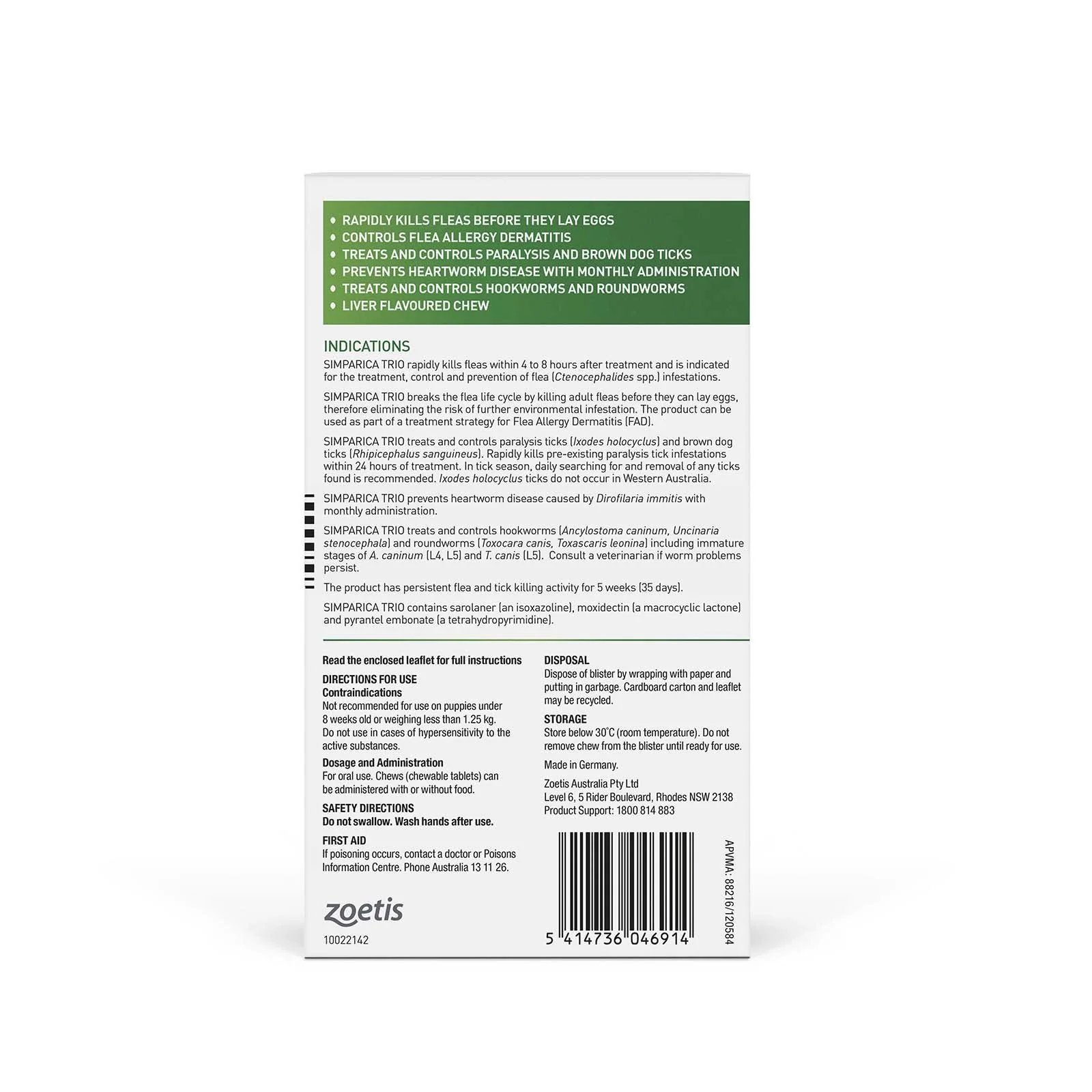 Simparica Trio Flea Tick and Worming Chews for Large Dogs Green 3 Pack - Image 2