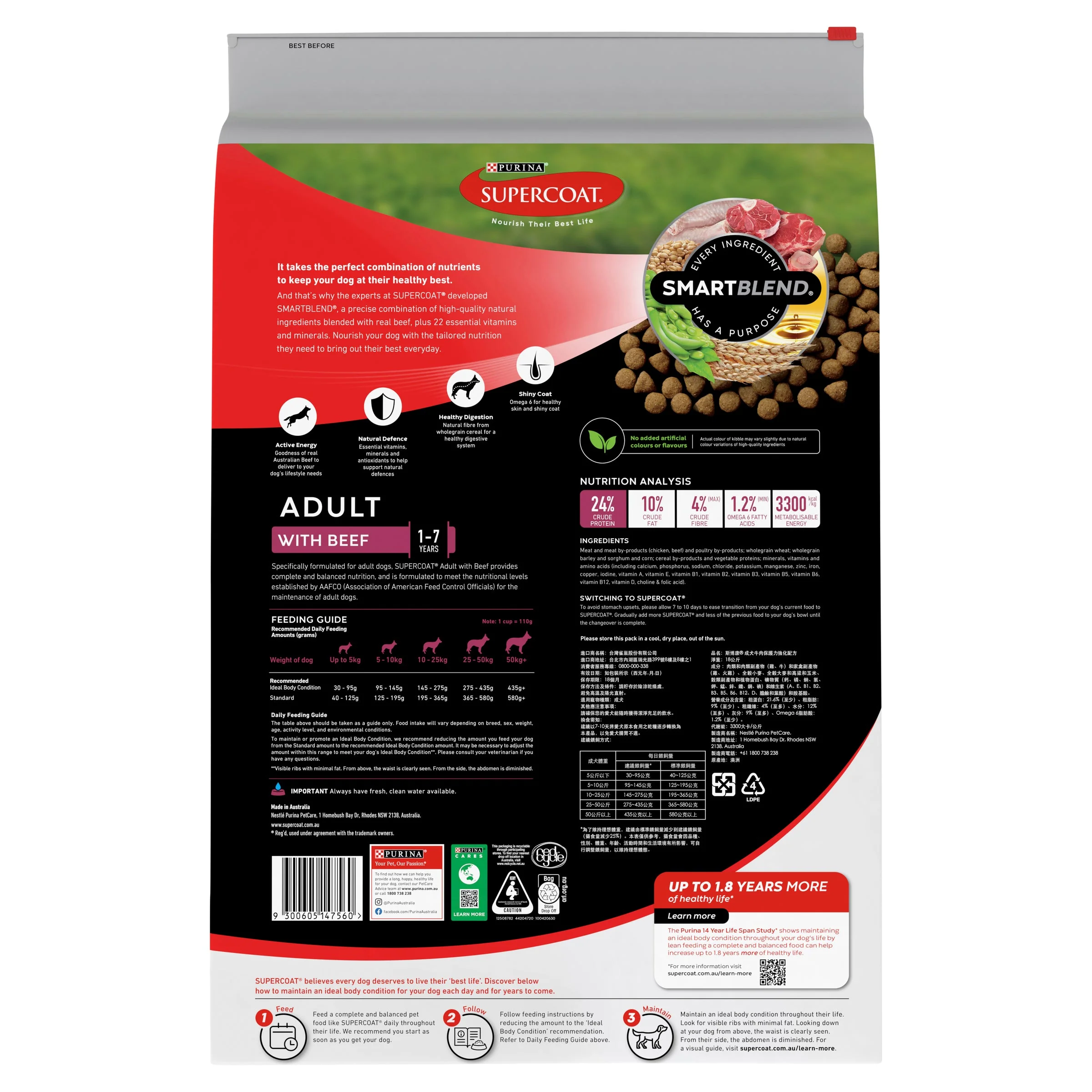 Supercoat Beef Adult Dry Dog Food 18kg - Image 2
