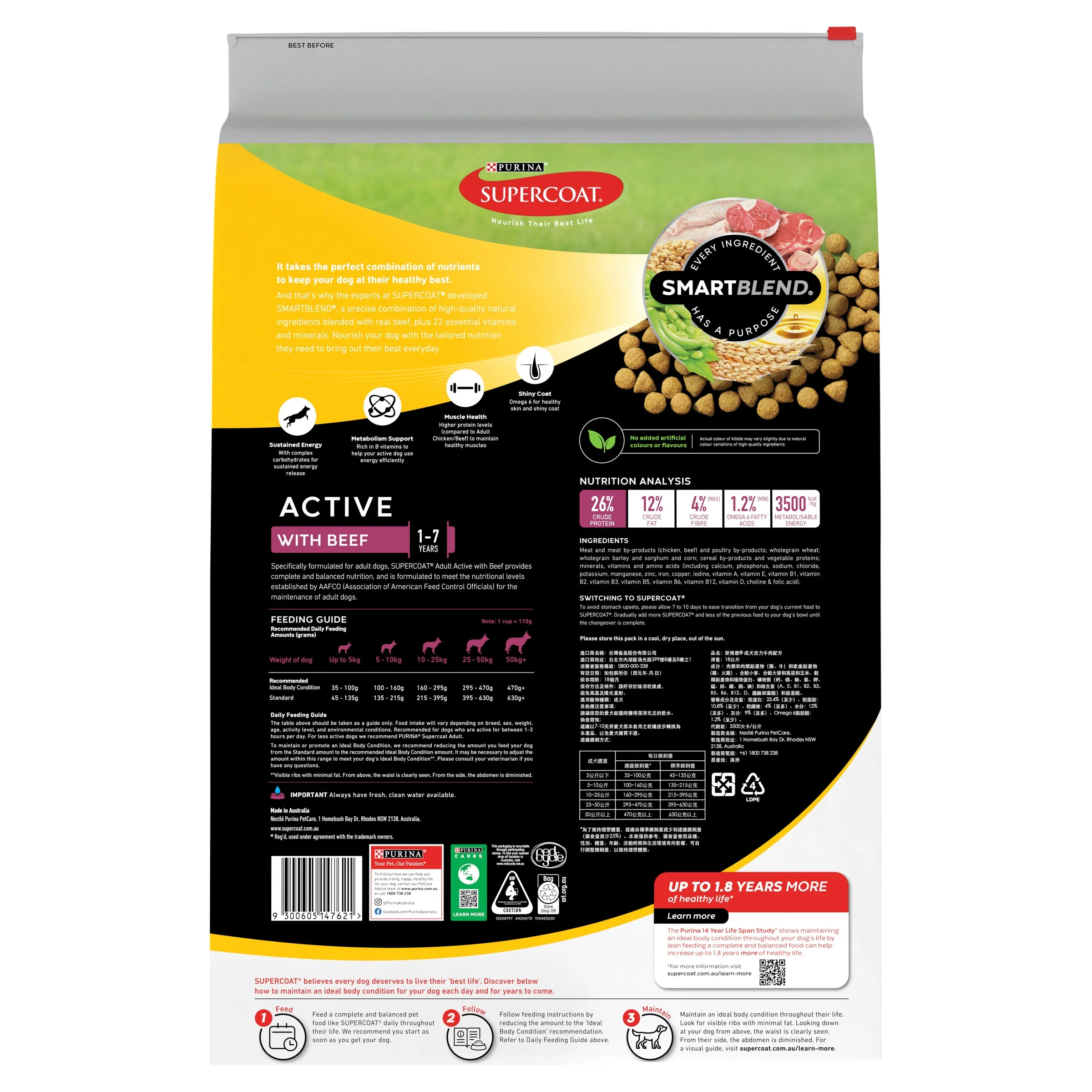 Supercoat Beef Active Adult Dry Dog Food 18kg - Image 2