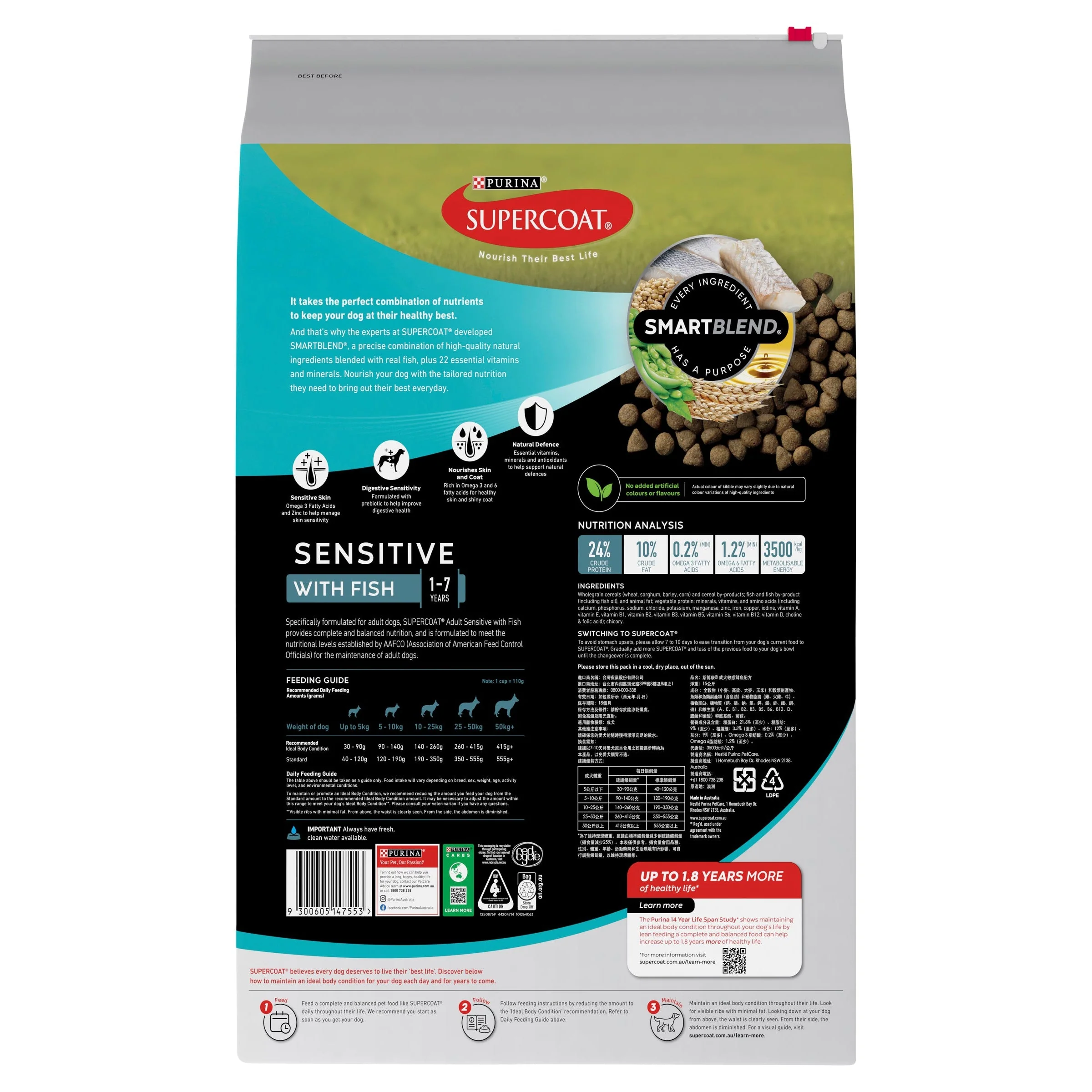 Supercoat Fish Sensitive Skin and Stomach Adult Dry Dog Food 15kg - Image 2