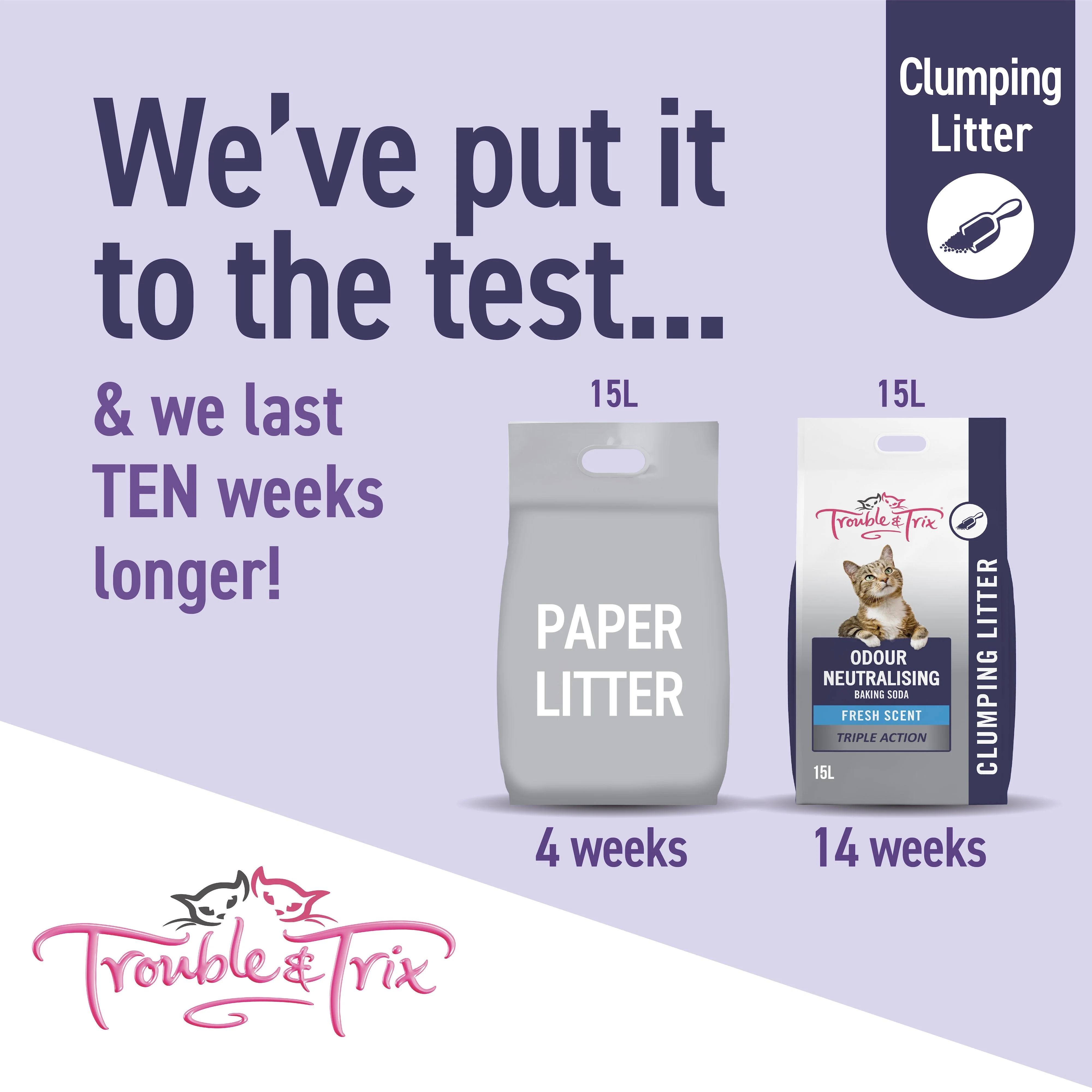Trouble and Trix Odour Neutralising Baking Soda Clumping Cat Litter 15L/12.8kg - Image 9