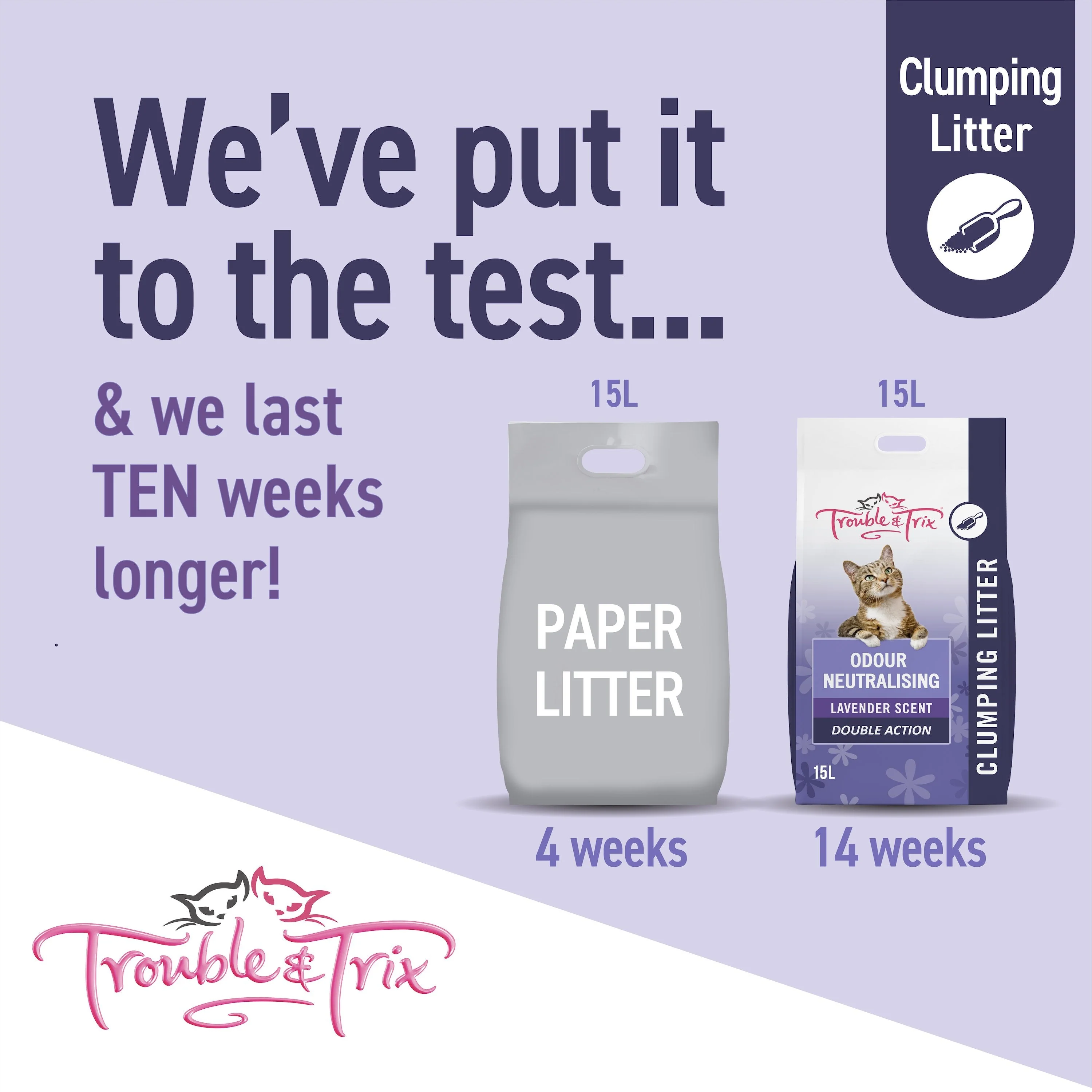 Trouble and Trix Odour Neutralising Lavender Clumping Cat Litter 15L/12.8kg - Image 9