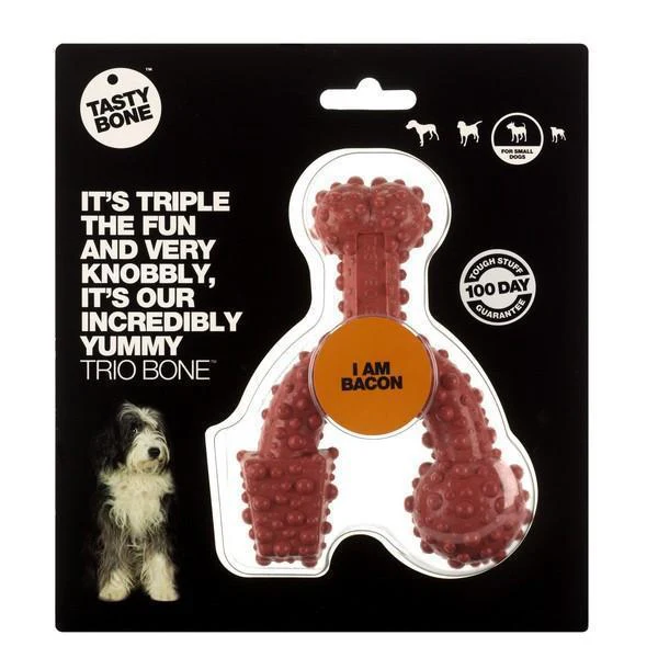 TastyBone Dog Toy Nylon Bacon Trio Bone for Small Dogs