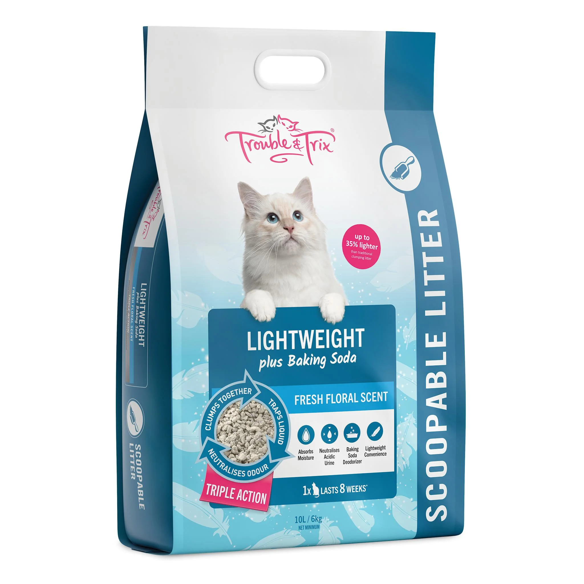 Trouble and Trix Lightweight Baking Soda Clumping Cat Litter 10L/6kg - Image 2
