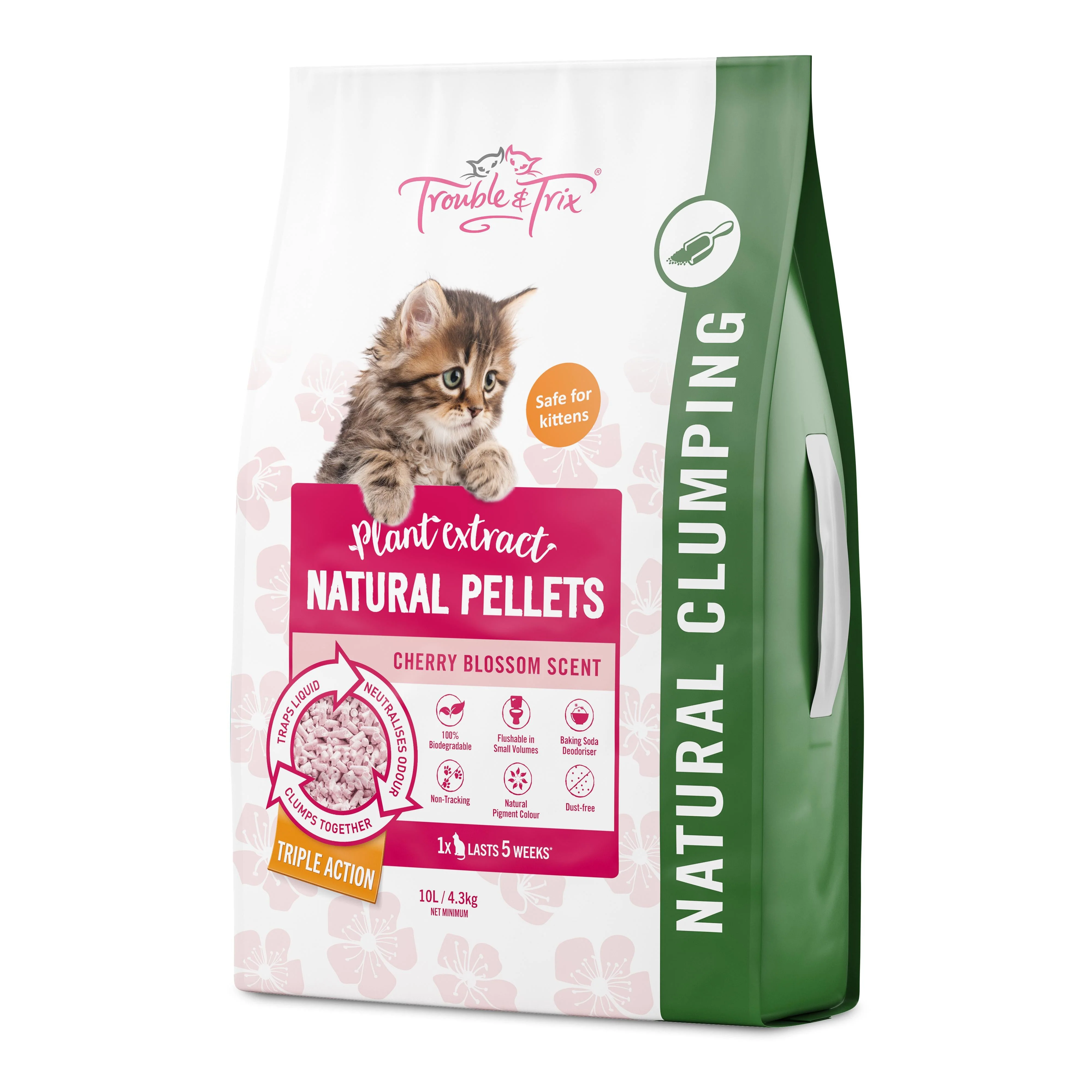 Trouble and Trix Plant Extract Cherry Blossom Natural Clumping Cat Litter 10L/4.3kg - Image 2