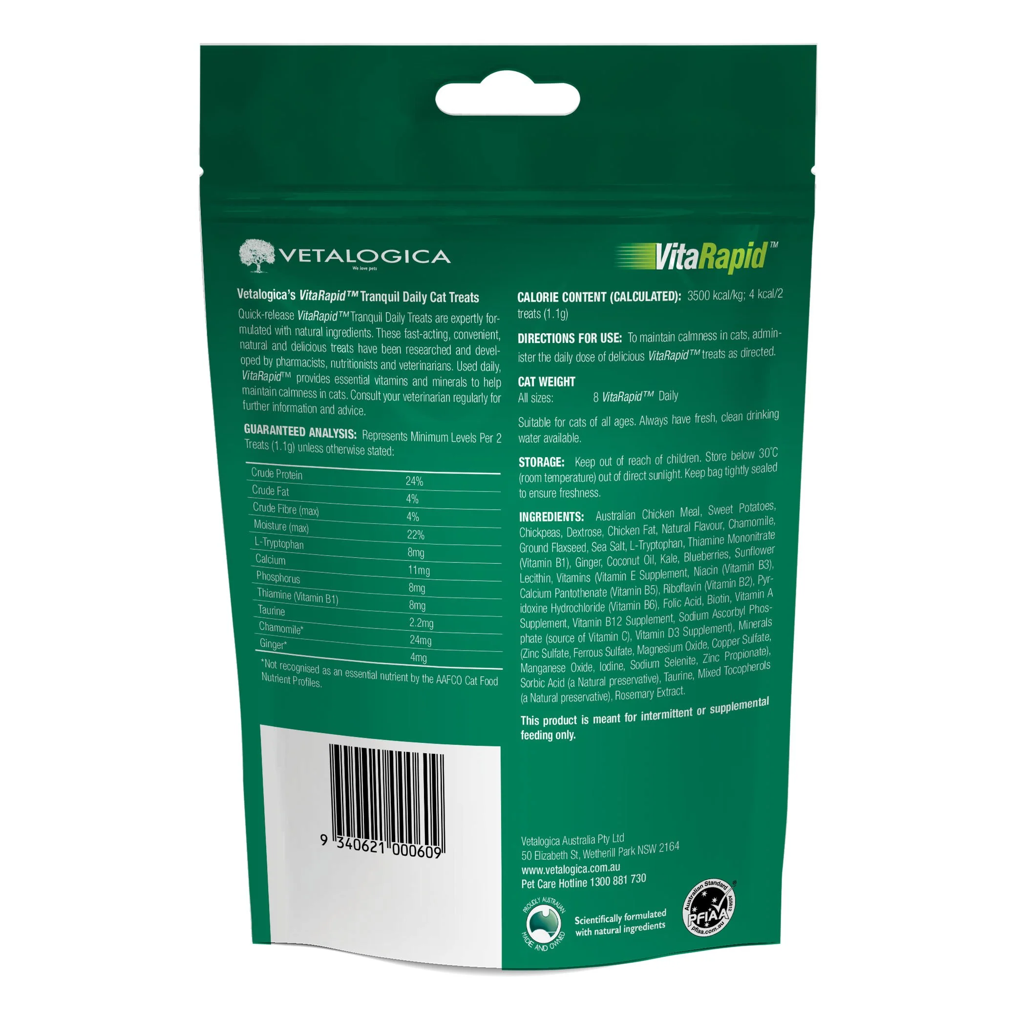 Vetalogica VitaRapid Tranquil Daily Cat Treats 100g - Image 2