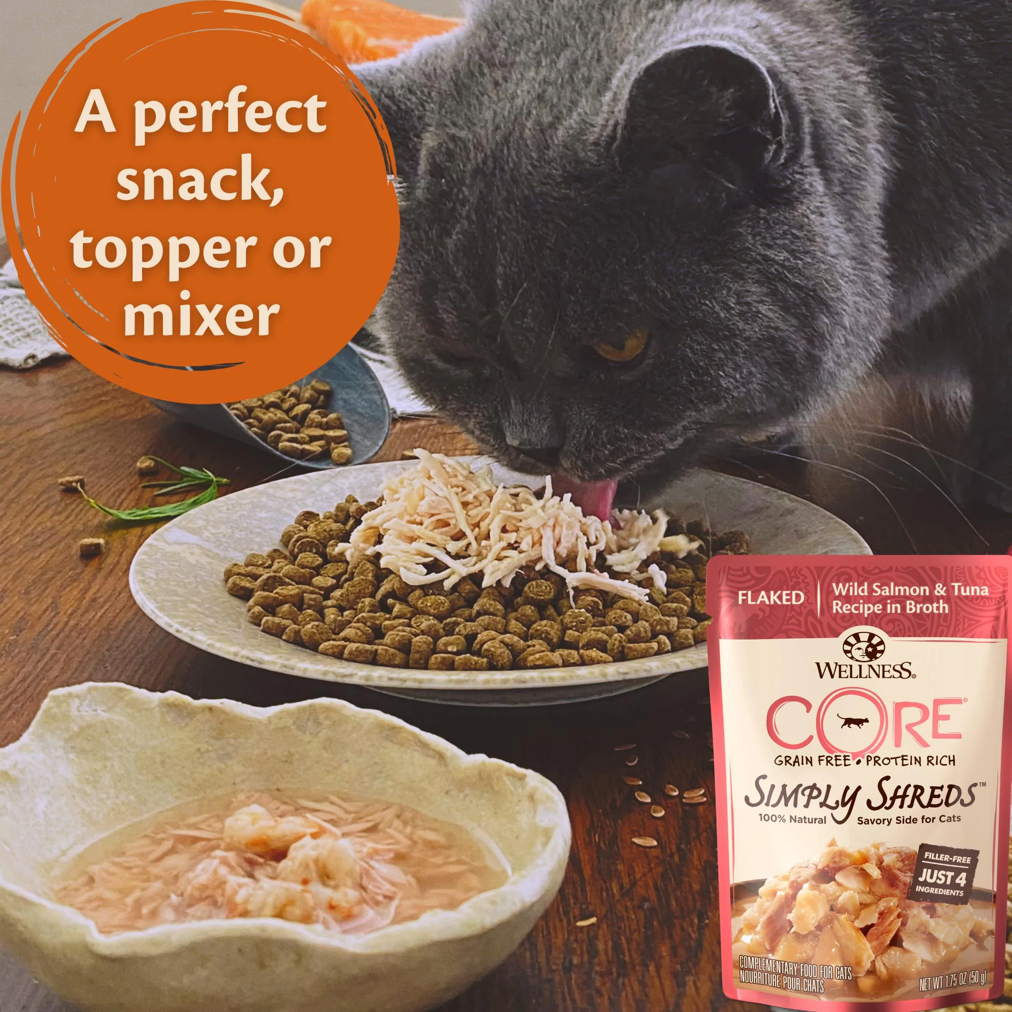 Wellness CORE Simply Shreds Flaked Wild Salmon and Tuna Wet Cat Food 50g - Image 5