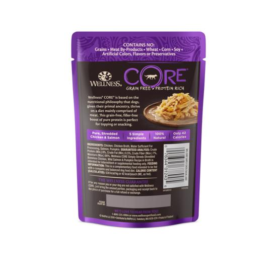 Wellness CORE Simply Shreds Shredded Chicken, Salmon and Pumpkin Wet Dog Food 79g x 12 - Image 2