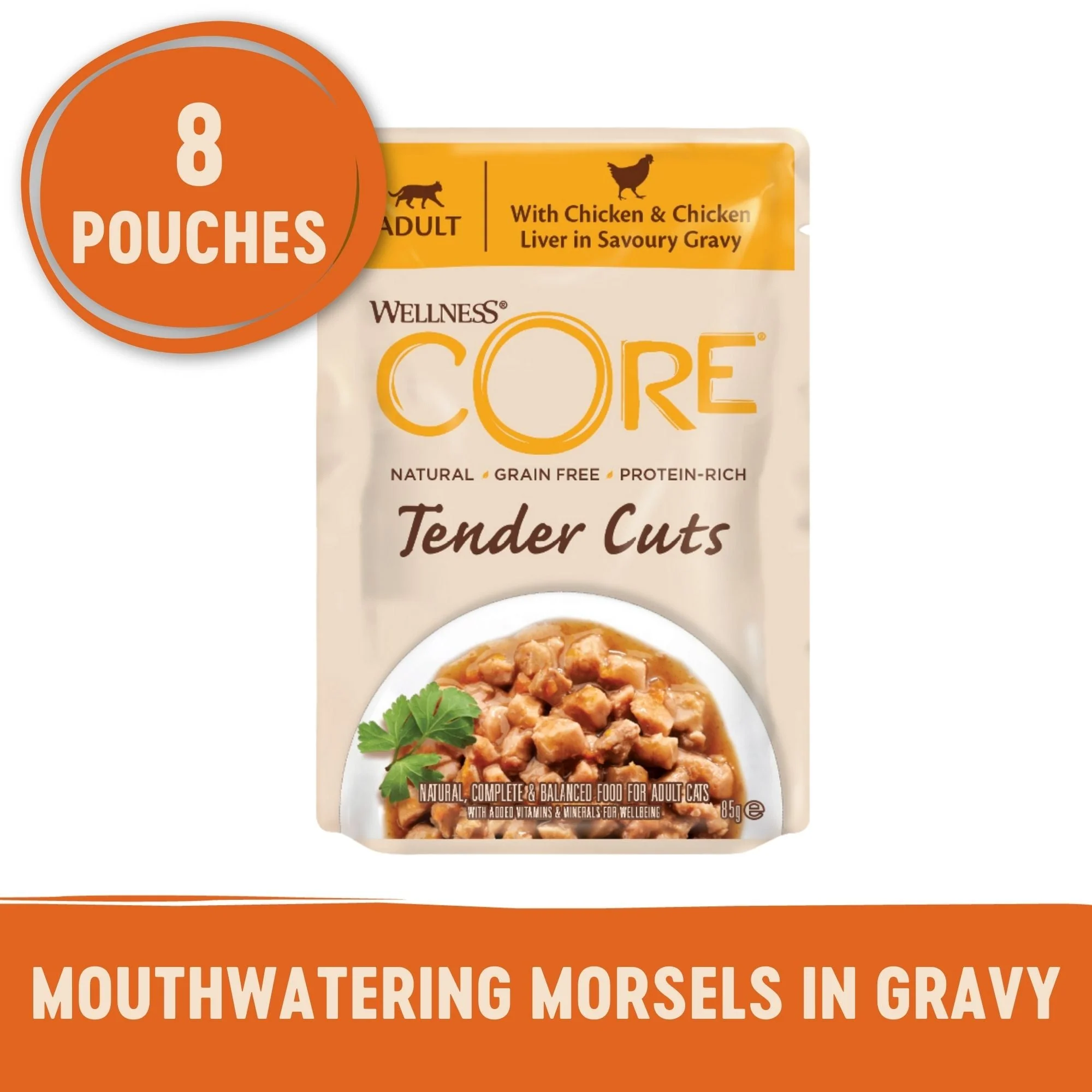 Wellness CORE Tender Cuts with Chicken and Chicken Liver in Gravy Wet Cat Food 85g x 8 - Image 2