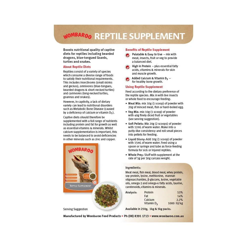 Wombaroo Reptile Supplement Mix 250g - Image 2