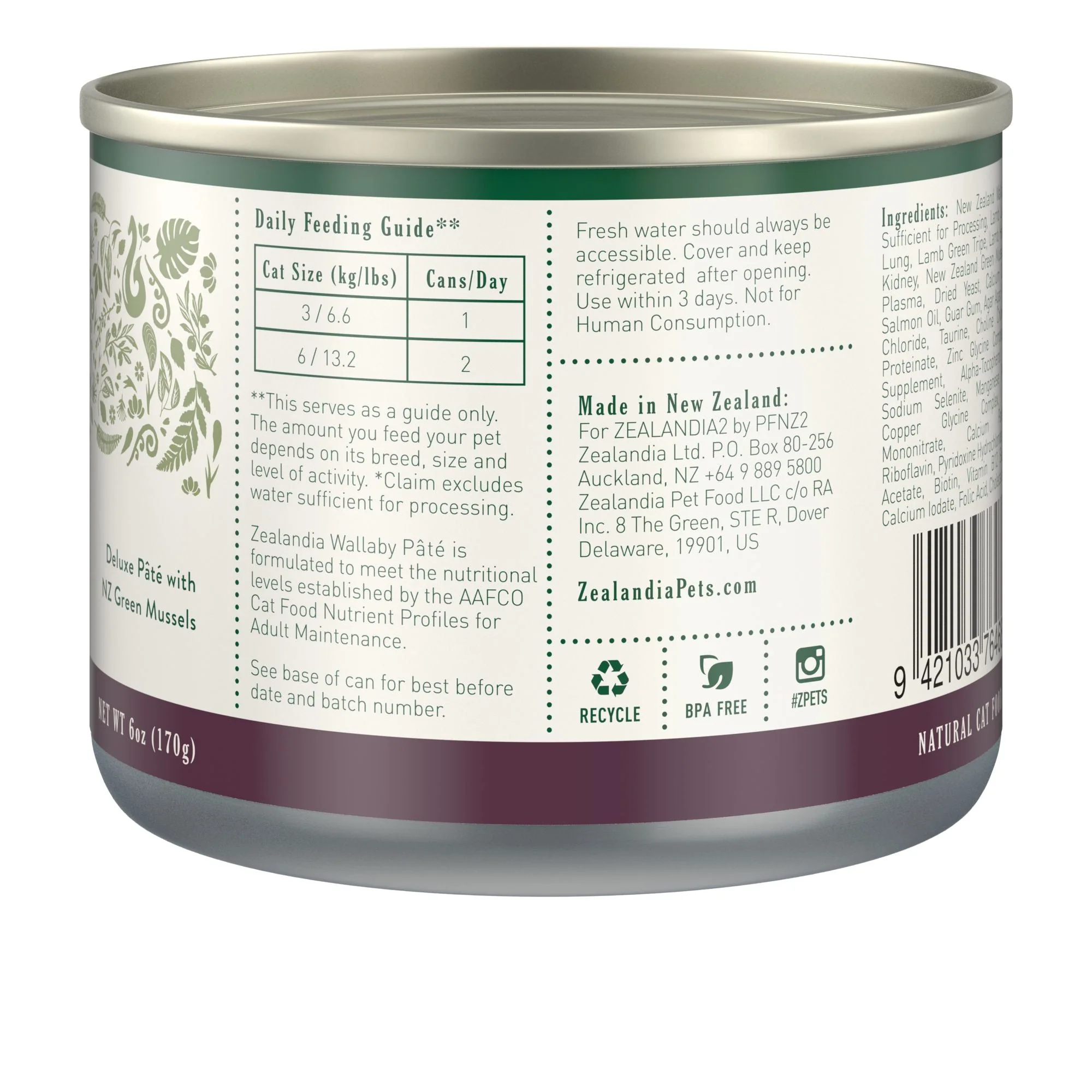 Zealandia Wallaby Pate Adult Cat Wet Food 170g - Image 3