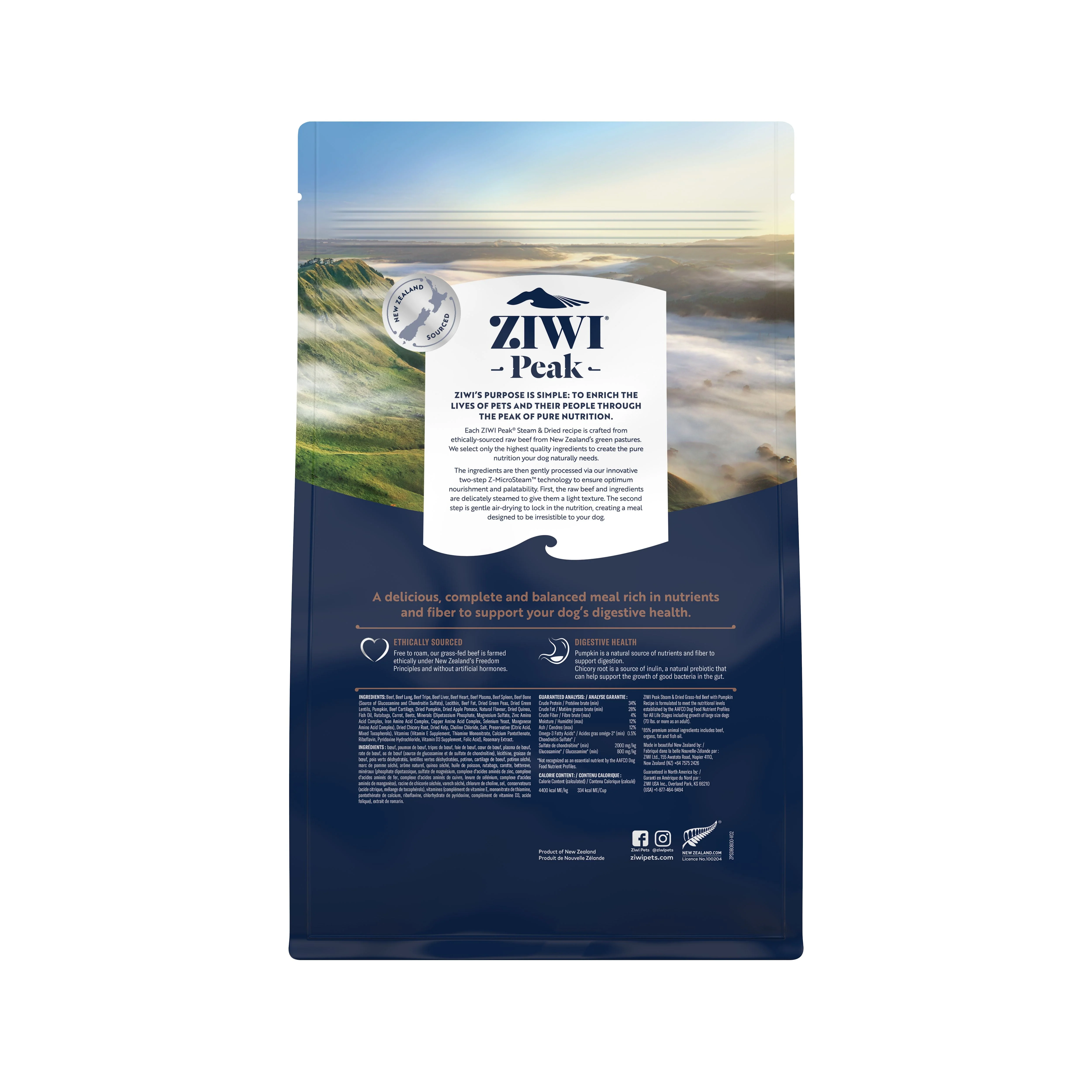 ZIWI Peak Steam and Dried Grass Fed Beef with Pumpkin Dog Food 800g - Image 2