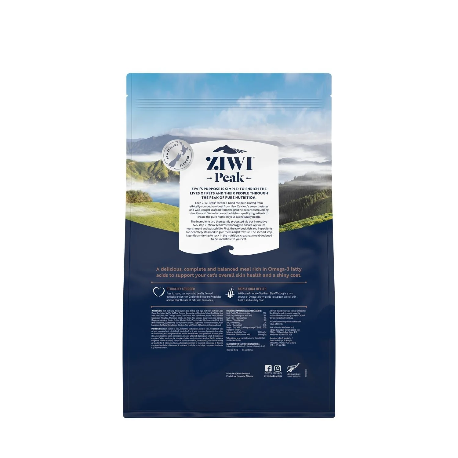 ZIWI Peak Steam and Dried Grass Fed Beef with Southern Blue Whiting Cat Food 2.2kg - Image 2