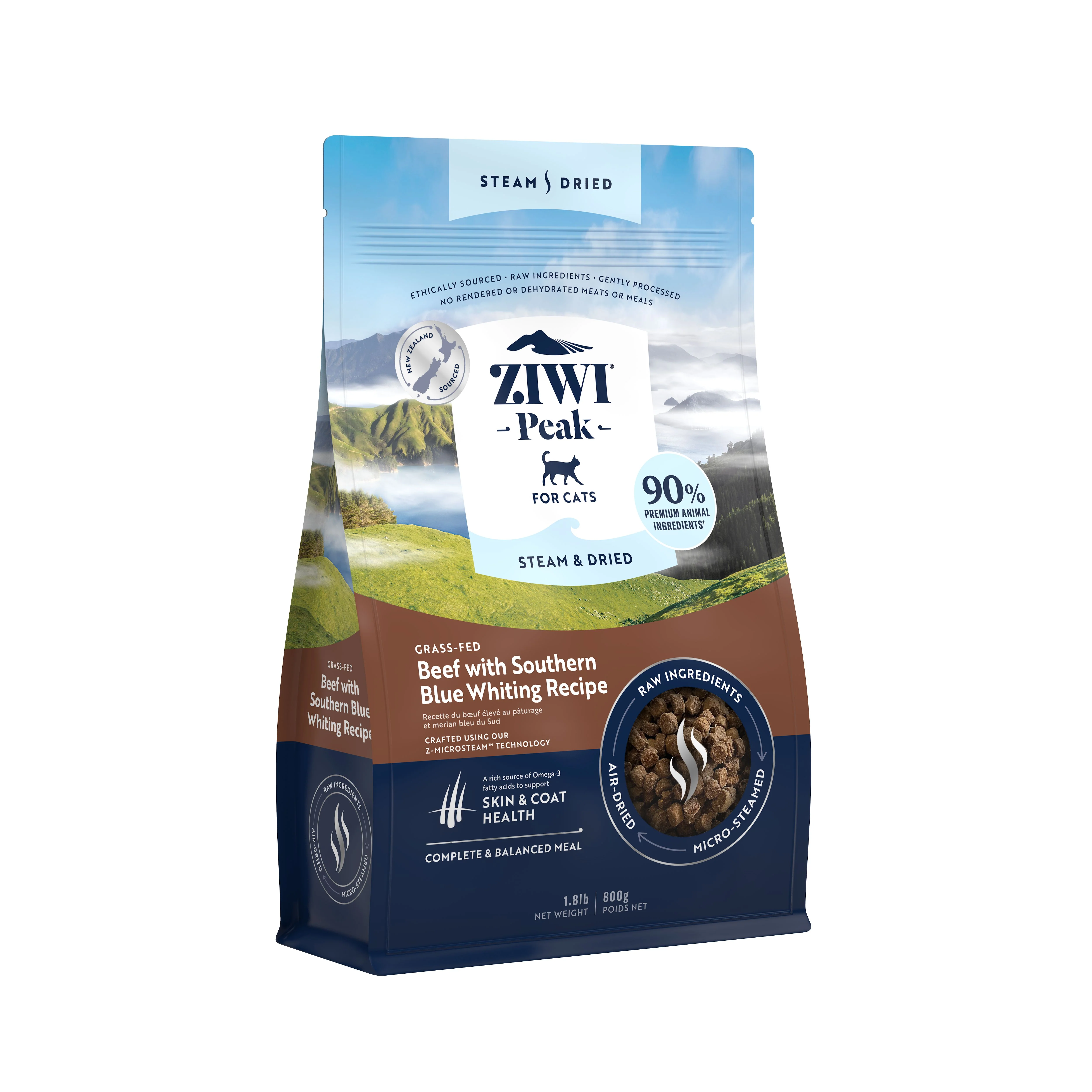 ZIWI Peak Steam and Dried Grass Fed Beef with Southern Blue Whiting Cat Food 800g - Image 6